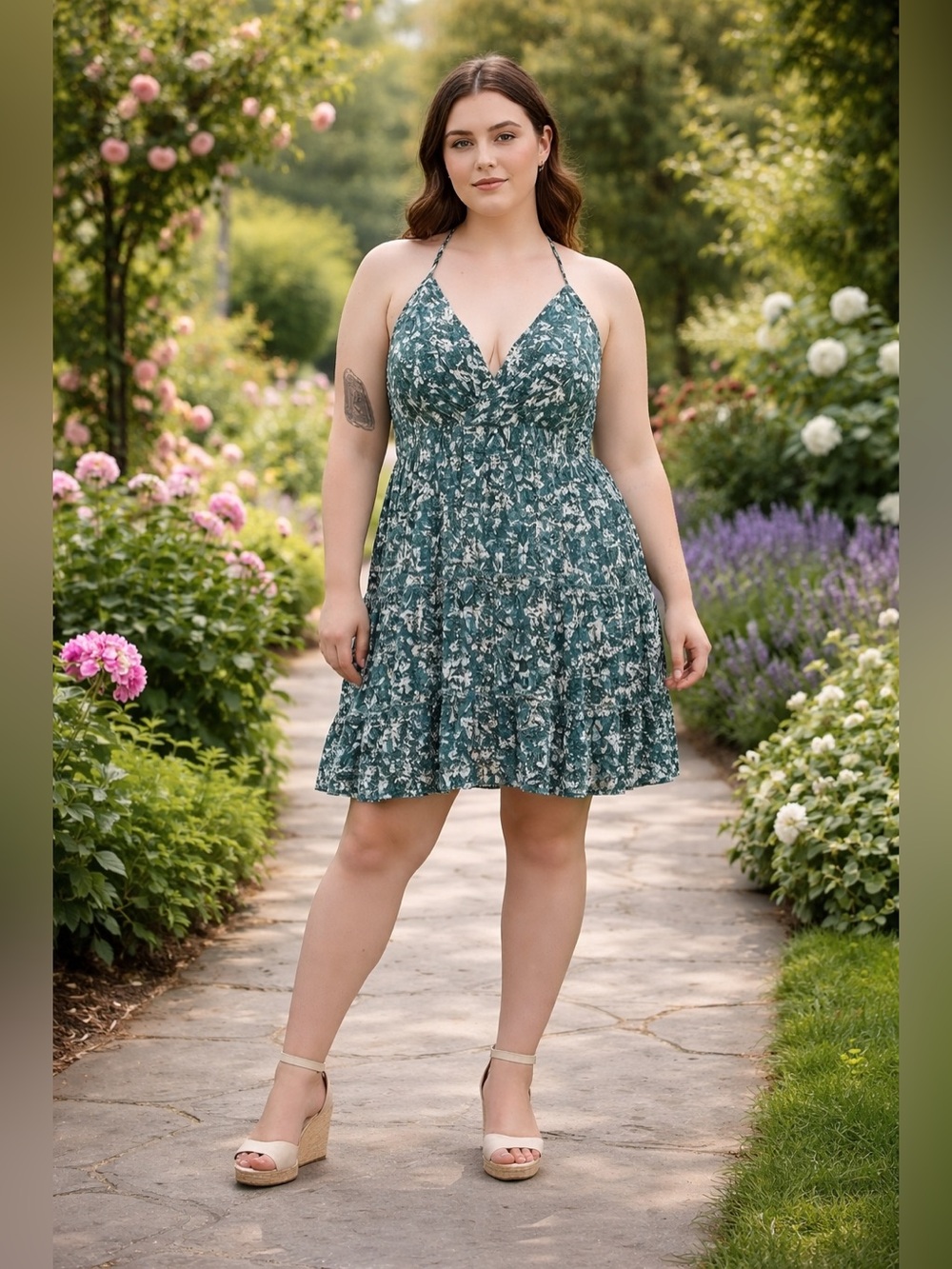 Maurices Teal Floral Tiered Mini Dress V-Neck Strappy Sundress Size Medium